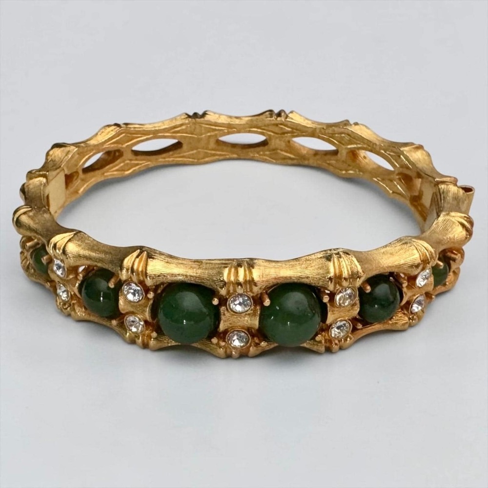 Camrose Kross JBK Jackie Kennedy Faux Jade Crystal Bamboo Bracelet Vintage